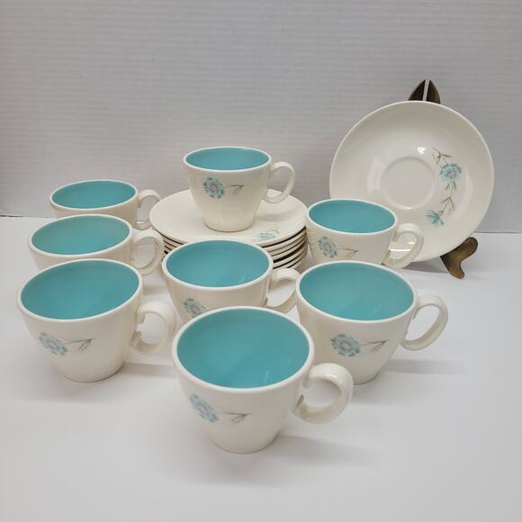 16pc Taylor Smith Taylor Boutonniere Ever Yours Teacups Saucers MMC Blue Flowers - Picture 1 of 5